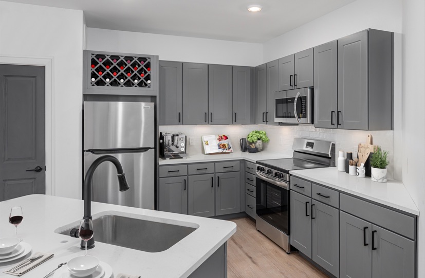 Multi-family kitchen — Framed Savoy cabinetry in Steel Grey