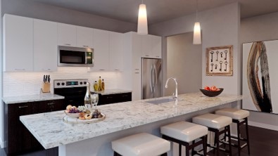 Framed cabinetry in London and Midtown door styles, four finish colors
